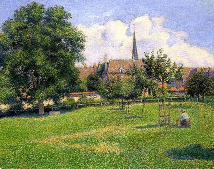 maison de  la sourde et clocher d'Eragny par Pissaro